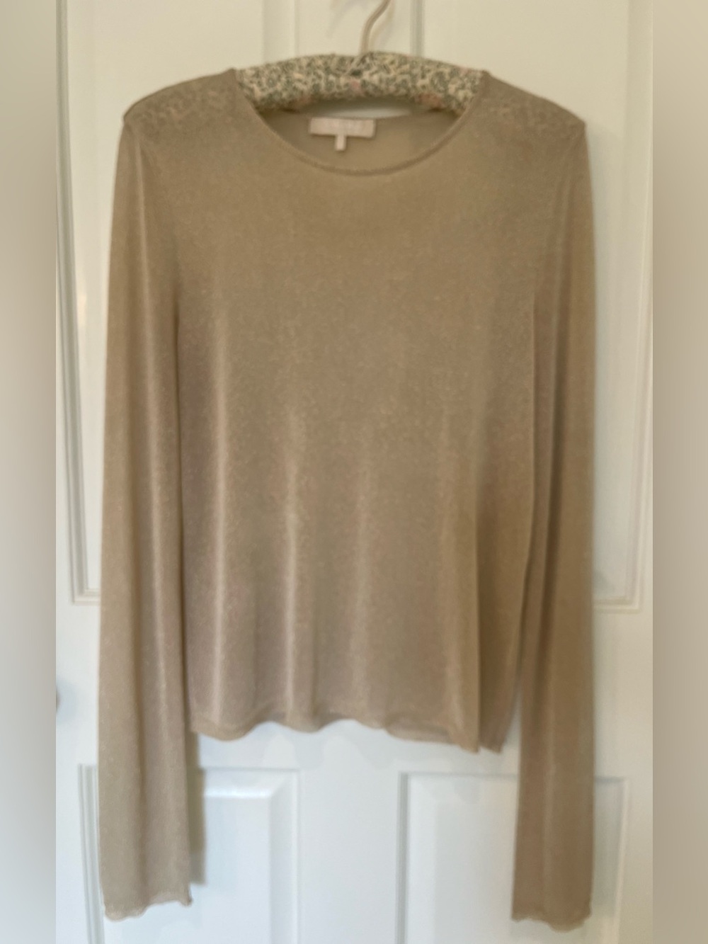 Max Mara sheer gold shimmering jersey long sleeved top. Size Large
